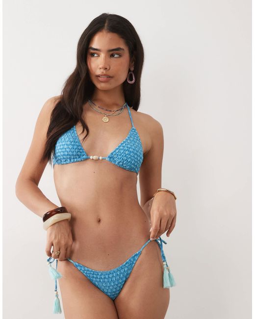 Mango Blue Teen Crinkle String Bikini Set