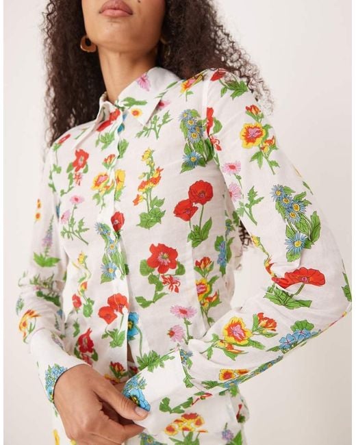 Tyler McGillivary White Uma Flower Print Button Down Shirt