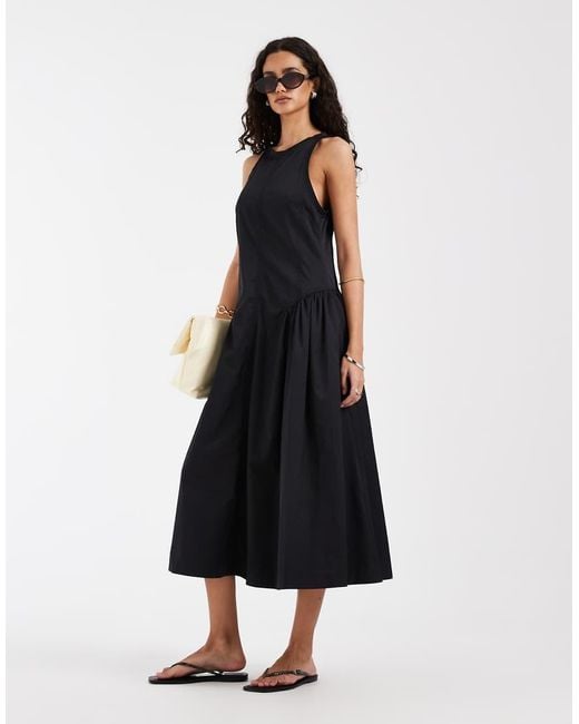 & Other Stories Black Ruched Drop Waist Maxi Dress