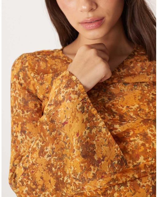 ASOS Natural Mini Dress With Ruched Bodice And Ruffle Tendrils