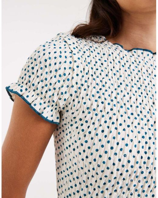 Daisy Street Blue Shirred Short Sleeve Top