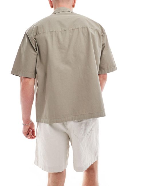 Pull&Bear Gray Boxy Fit Revere Neck Shirt for men