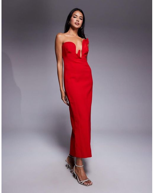 Bardot Red Rosalyn Plunge Midi Dress