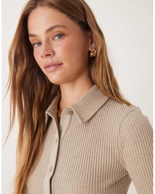ASOS Natural Supersoft Shrunken Brushed Ribbed Collar Cardigan