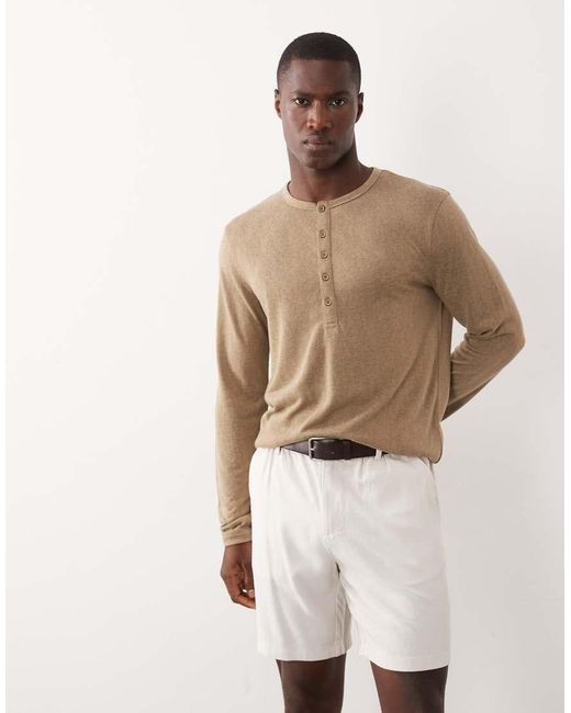 ASOS Brown Regular Fit Long Sleeve T-shirt With Henley Neck for men