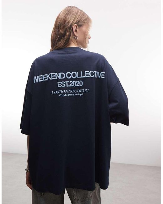 ASOS Blue Weekend Collective Icon Oversized T-Shirt With Bold Font Back Graphic