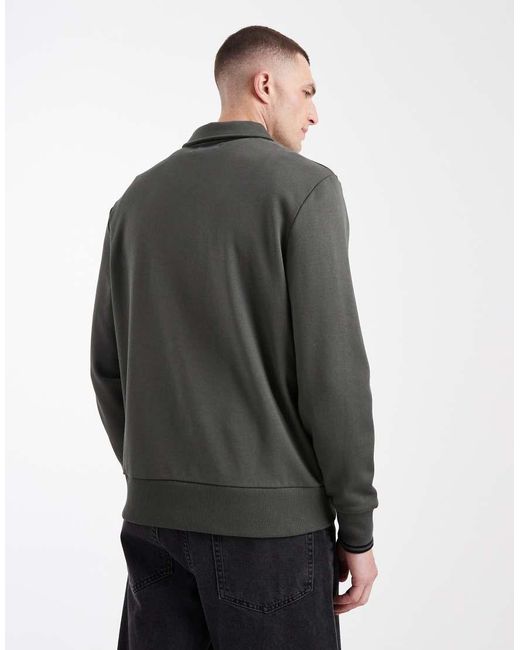 Fred Perry Gray Quarter Zip Logo Polo Sweatshirt for men