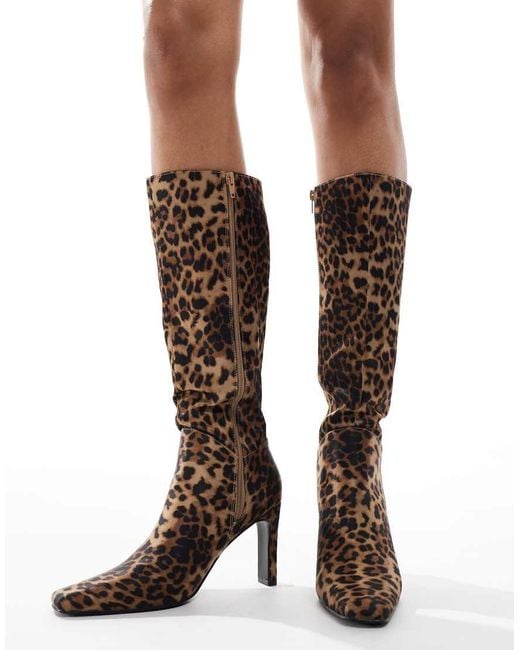 Public Desire Brown Public Desire Pose Wide Fit Heeled Knee Boots