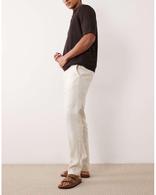 Mango White Amalfi 100% Linen Slim Fit Suit Pants for men