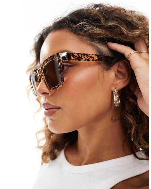 Pieces Brown Rectangle Sunglasses