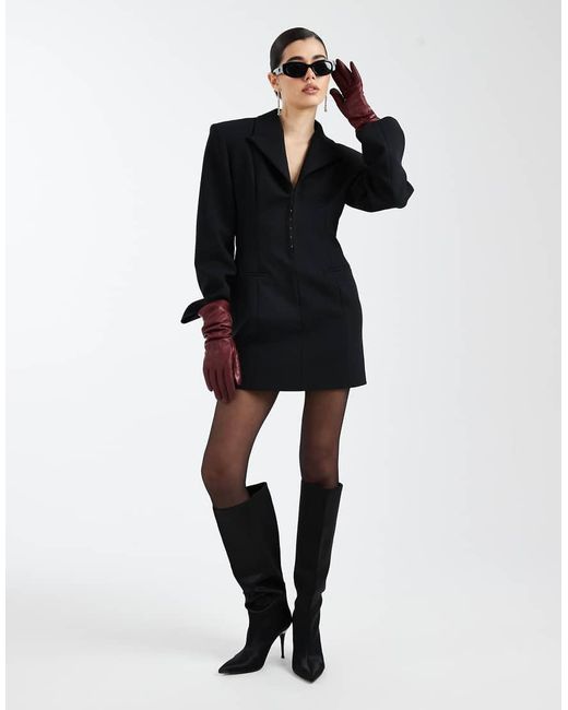 ASOS Black Plunge Front Cinched Tailored Dress