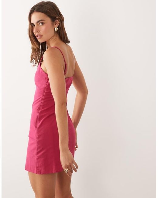 Nobody's Child Red Palma Linen Blend Square Neck Cami Mini Dress