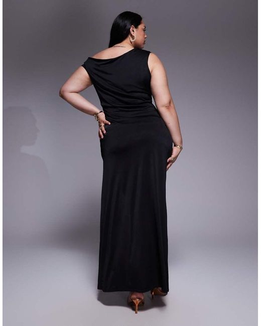 Tfnc Plus Black Asymetrical Midi Dress With Thigh Split