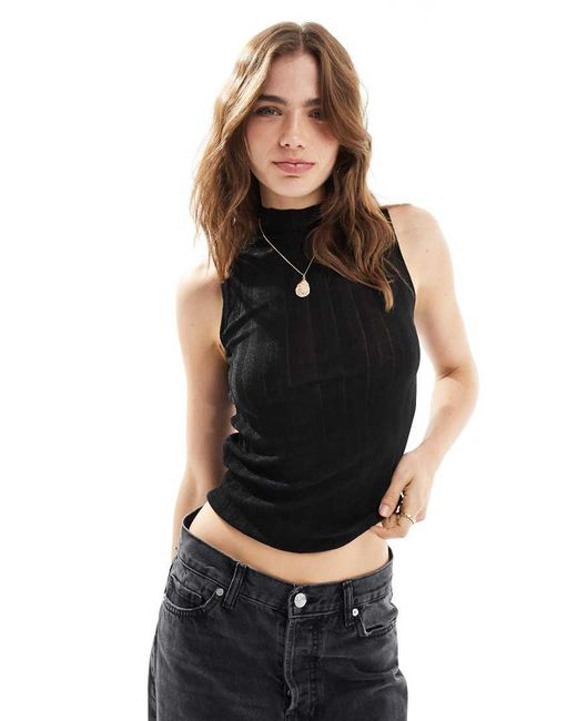 Mango Black Sleeveless High Neck Vest Top