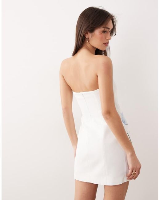 JW PEI Natural Bandeau 3d Floral Printed Applique Tailored Mini Dress