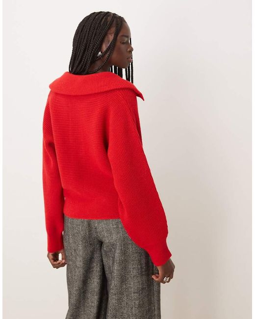 Mango Red Oversized Collar Jumper