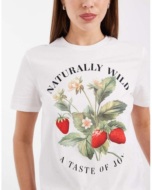 ONLY White Regular T-shirt With Strawberry Print