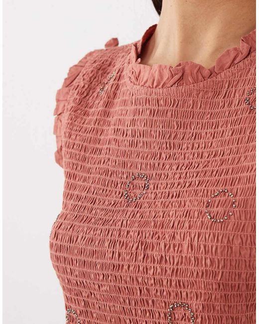 Mango Teen Sleeveless Shirred Top With Embroidery