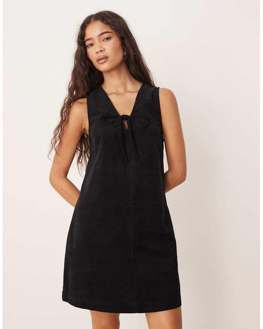 Nobody's Child Natural Nila Tie Detail Corduroy Pinafore Mini Dress