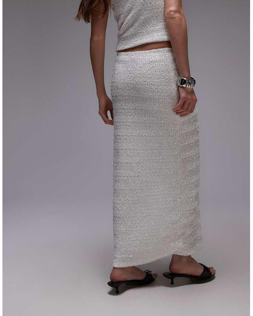 TOPSHOP Gray Premium Sequin Midi Skirt