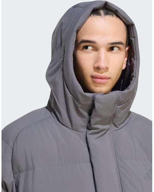 Adidas Originals Gray Helionic Down Puffer Hooded Jacket for men