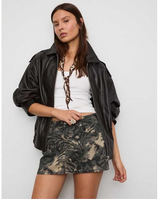Stradivarius Gray D62 Printed Skort