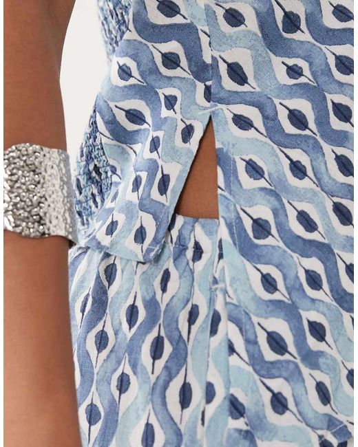 Mango Blue Teen Off Shoulder Asymmetric Hem Top