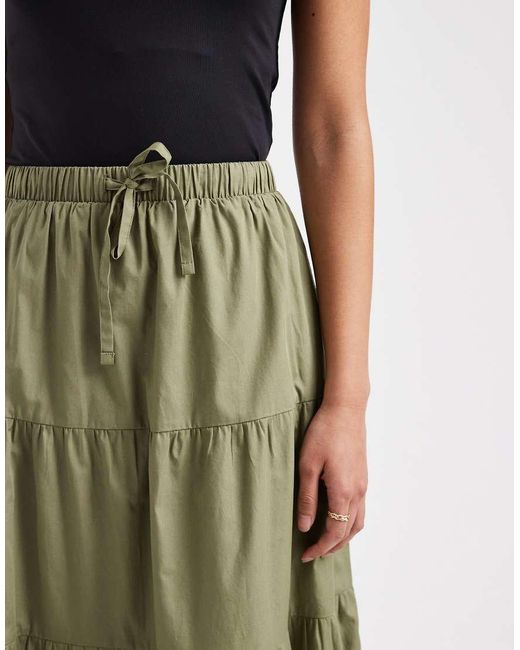 Threadbare Green Poplin Tiered Maxi Skirt