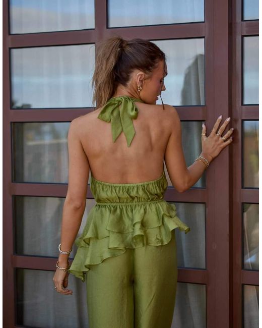 Top Playero De Cuello Halter Con Volantes De X Misha Grimes (Parte De Un Conjunto) South Beach de color Green