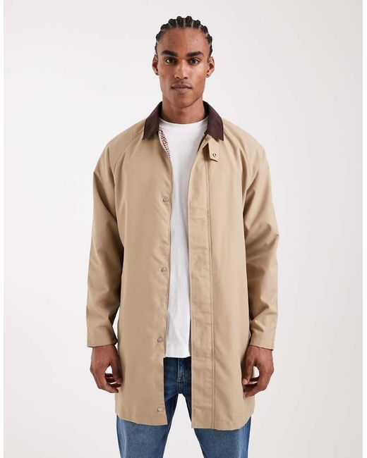 Only & Sons Natural Cord Collar Detail Longline Mac for men