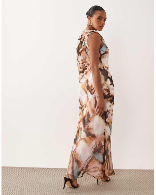 ASOS Natural Draped One Sleeve Bias Maxi Dress