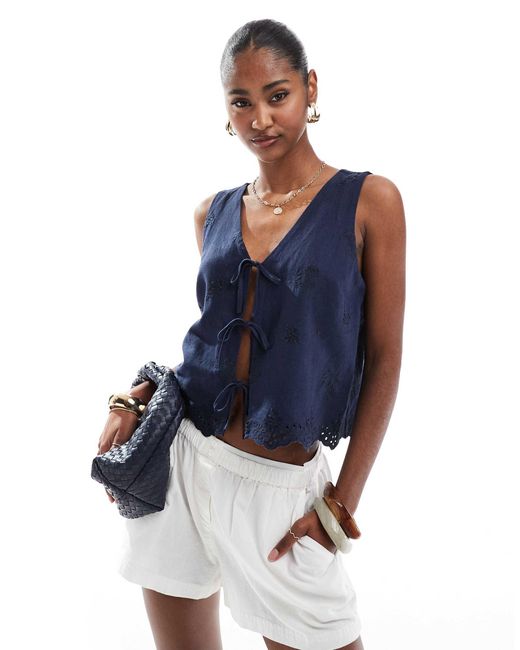 Top en lin noué devant - marine Hollister en coloris Blue
