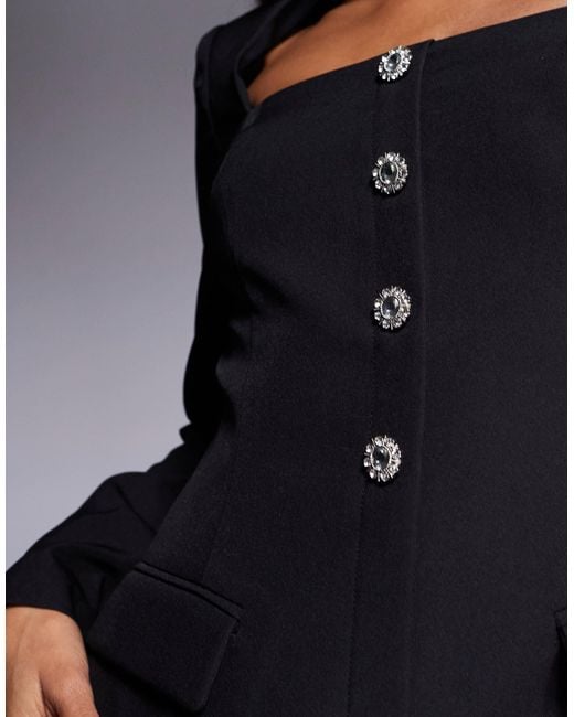 Kaiia Black Exclusive X Sasha Corte Exclusive Tailored Square Neck Diamante Button Through Mini Dress