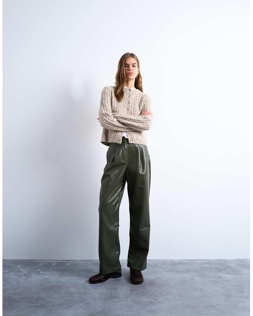 TOPSHOP White Faux Leather High Waist Pleated Straight Leg Trouser