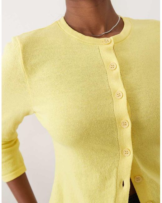 ASOS Yellow Knitted 3/4 Sleeve Cardigan