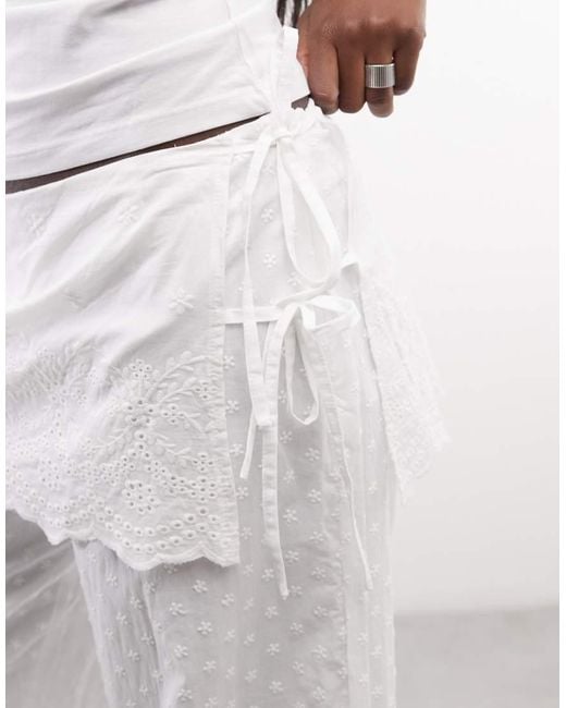 Daisy Street White Boho Straight Leg Pants With Skirt Overlay