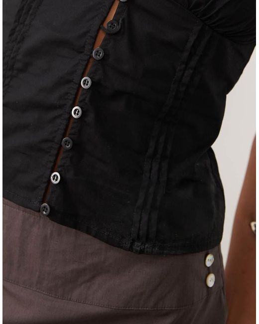 Motel Black Lasily Sleeveless Corset Poplin Top
