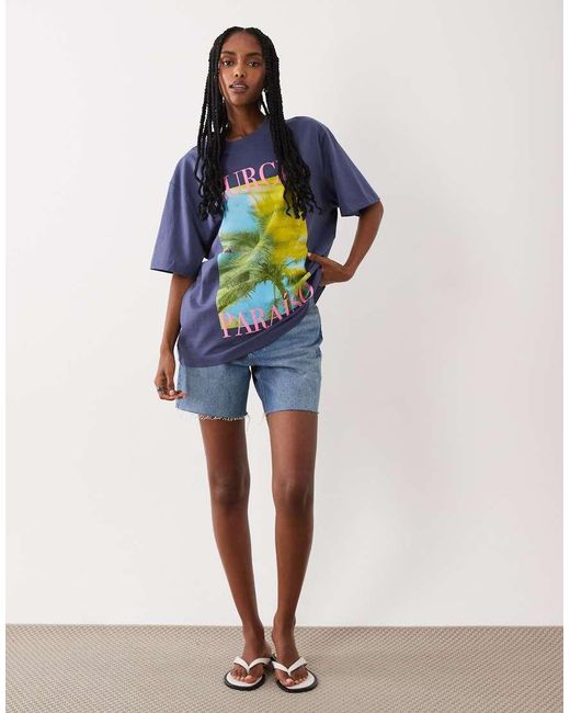 ASOS Blue Oversized T-shirt With Murcia Palm Tree Graphic
