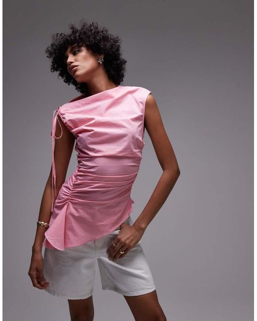 TOPSHOP Pink Gathered Detail Top