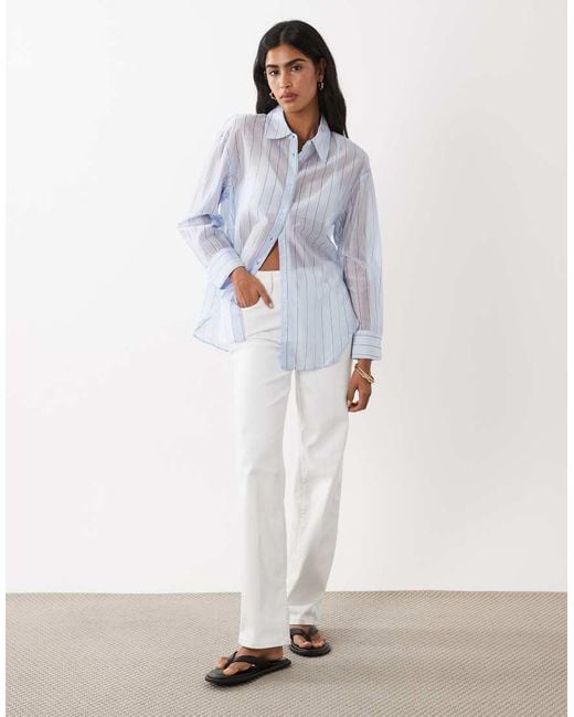Mango White Sheer Long Sleeve Shirt