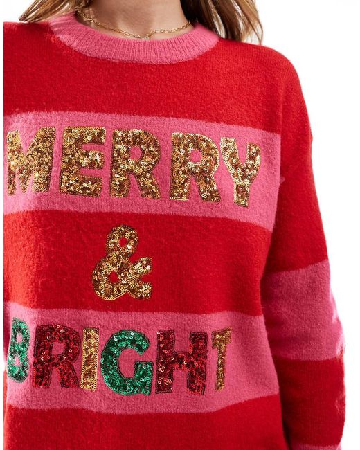 Brave Soul Red Oversized Christmas Jumper With Sequins