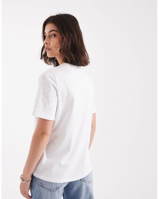 ONLY White Boxy T-shirt With Rhinestones