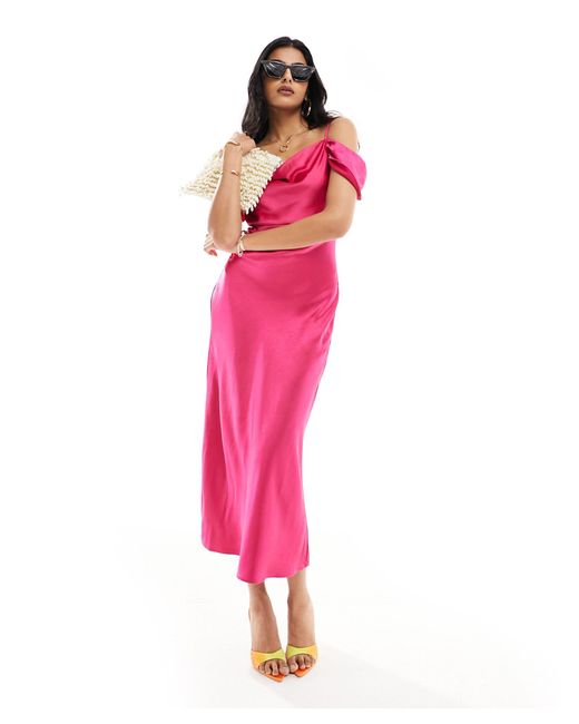 Style Cheat Pink Cold Shoulder Satin Maxi Dress