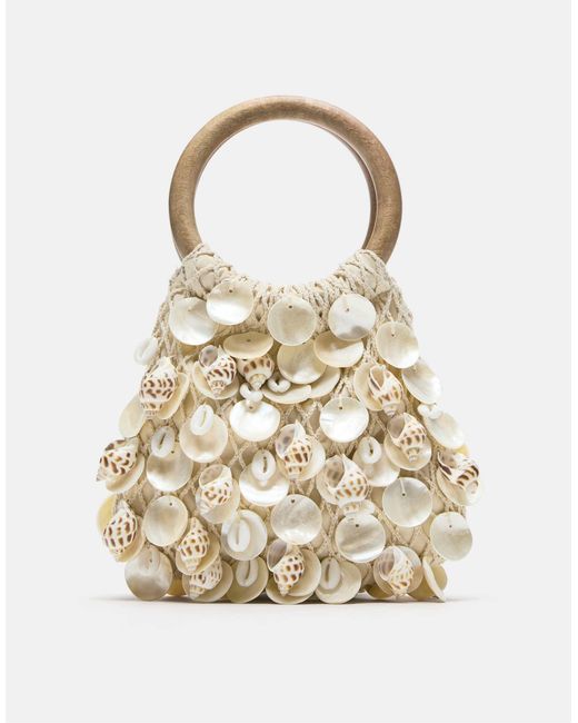 Pull&Bear White – mit perlen besetzte handtasche