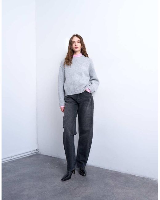 TOPSHOP Gray Knitted Boxy Wide Sleeve Mid Crew Jumper