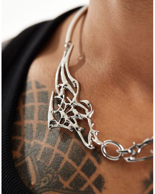 ASOS Black Torque Necklace With Tattoo Design for men
