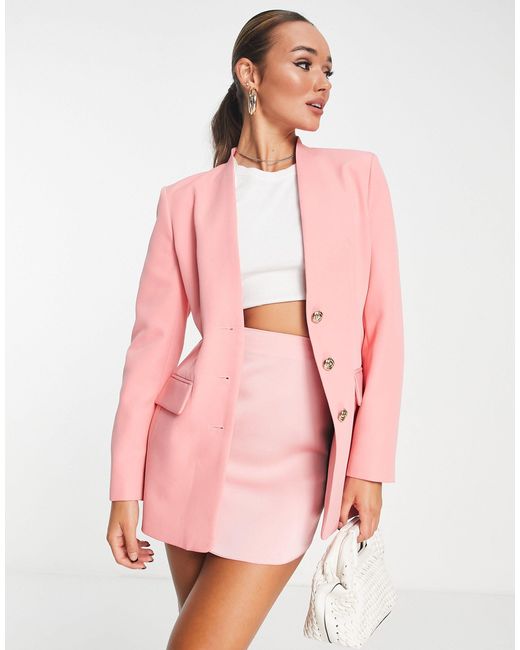River Island Synthetic Coord Slim Three Button Blazer in Pink Lyst