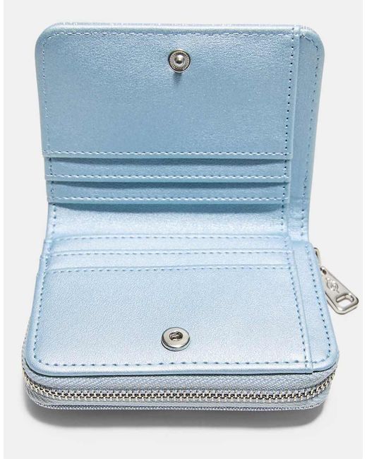 Stradivarius Blue Shimmery Zip-up Purse