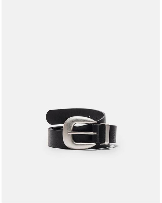 Stradivarius Black Basic Matte Buckle Belt