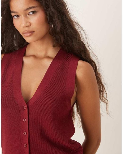 Mango Red Knitted V Neck Vest